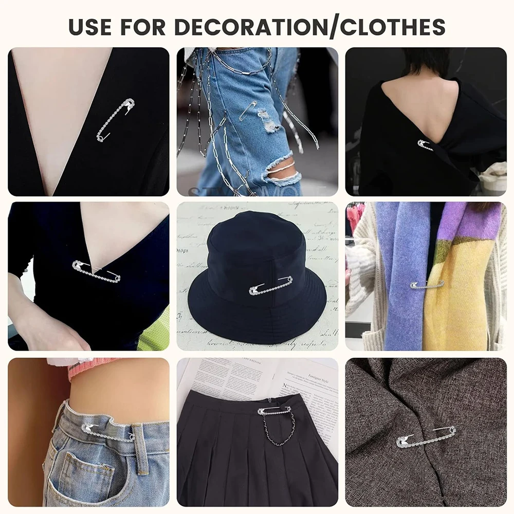 Description Picture 5 of item10/5PCS Silver Tone Rhinestone Safety Pins Large Safety Pins Nickel Finish Clothing Pins Safety Pins Assorted for Art Craft