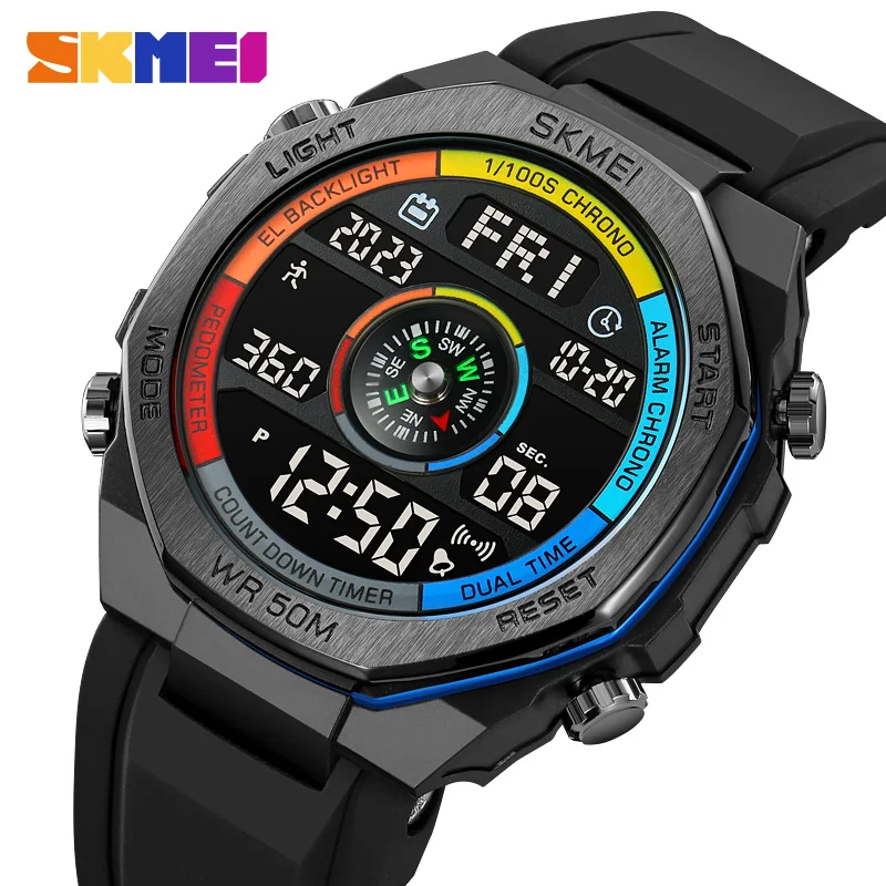 

SKMEI Watches Men Sport Pedometer Countdown Digital Watches Men 50M waterproof Calendar Calorie Wristwatch Alarm Clock Male 2209