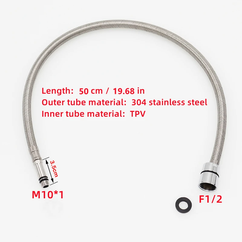 

50cm F1/2 M10*1 Stainless Steel Braided Hose Water Faucet Water Inlet Hose Faucet Replacement Hose Kitchen Sink Cold Water Hose