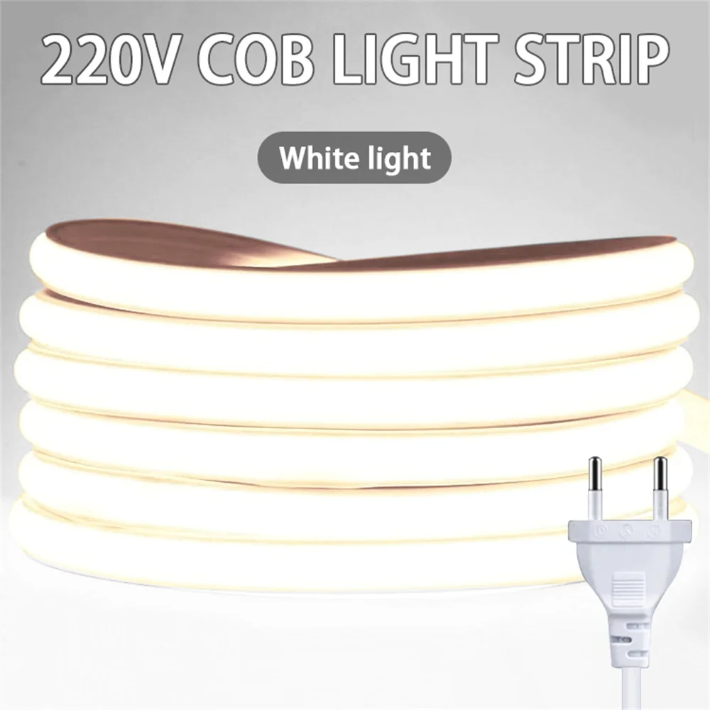 thumbnail image 1 of Cinta LED adhesiva de 220 V, tira LED COB de alto brillo para habitación, tira LED impermeable, cinta flexible para iluminación de jardín al aire libre, 1 of 5
