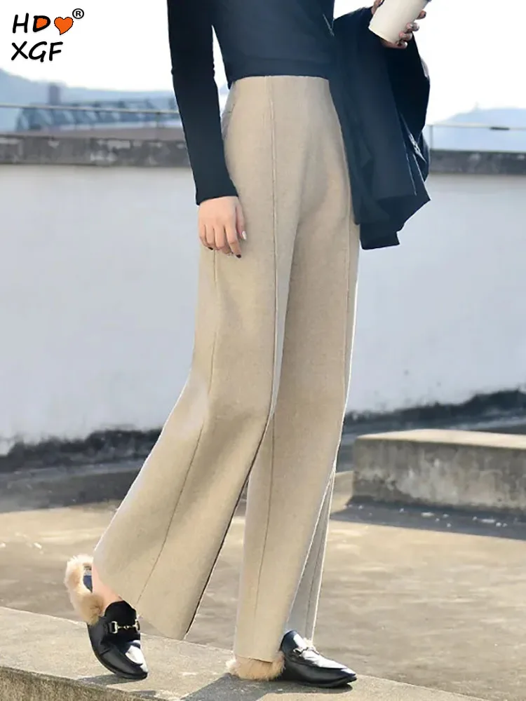 

Korean Fashion Zipper High Waist Woole Straight Pants For Women Autumn Winter Thickening Warm Trousers Office Lady Elegant Pants