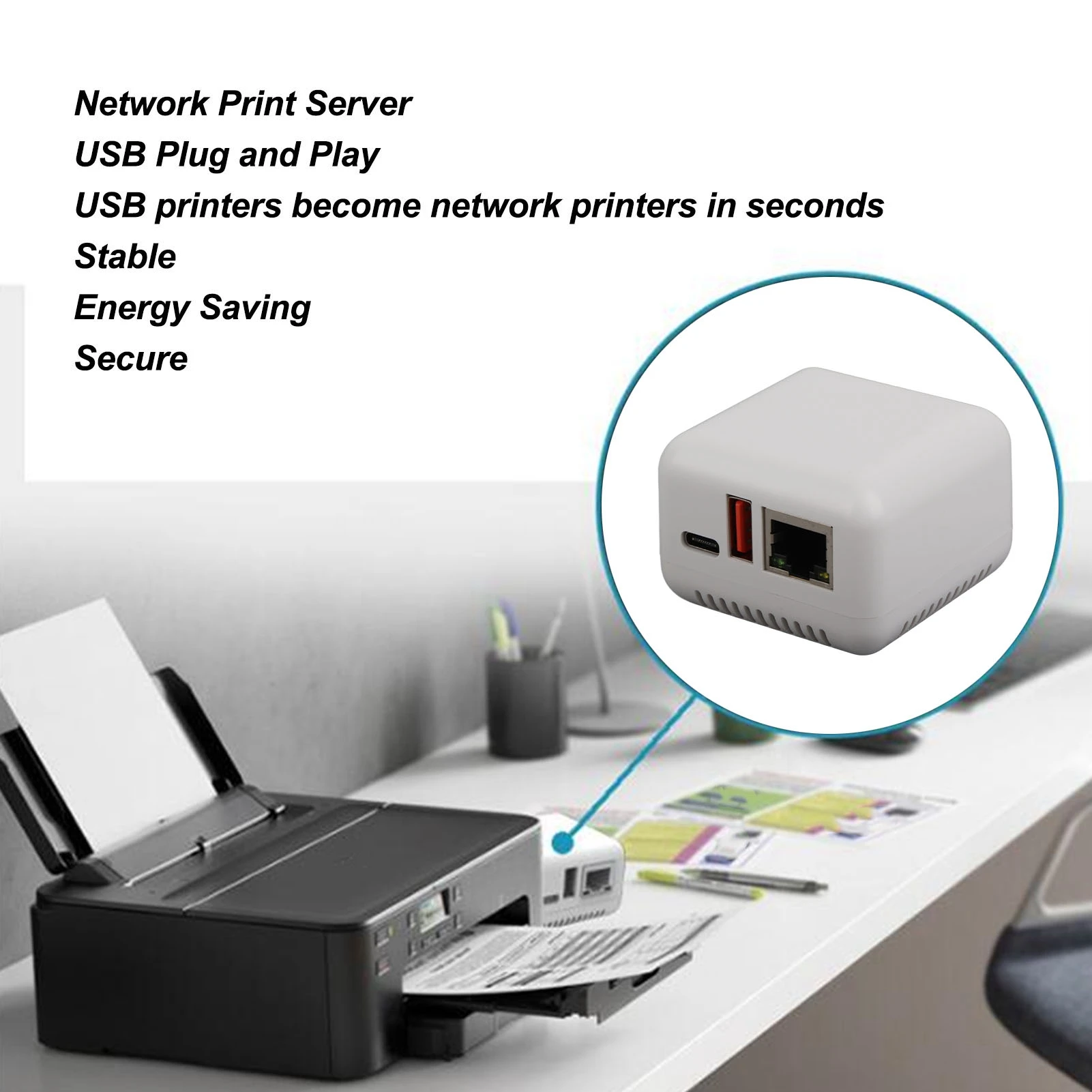 USB 2.0 Network Print Server 5V LAN Print Share Server Wireless for Windows XP for Android Linux 3.4 EU Plug