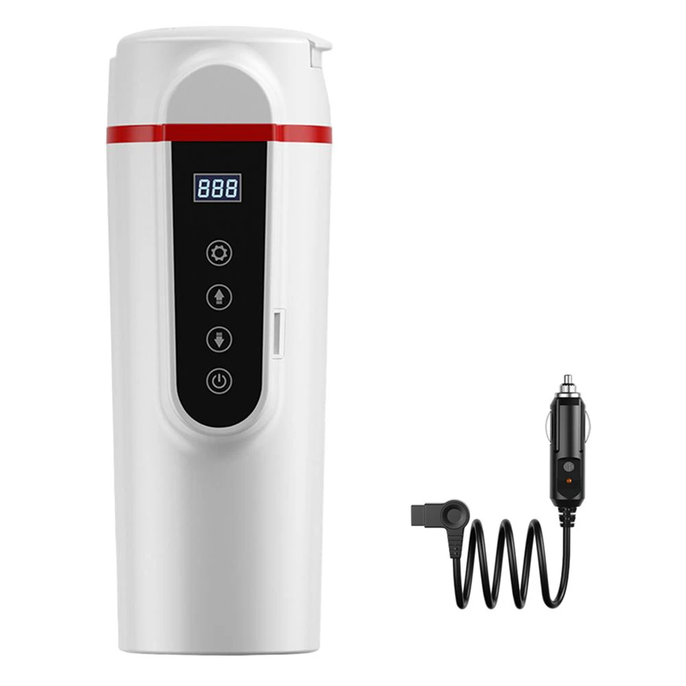 12V 24V Car Electric Heating Mug Portable Travel Cup for Coffee Tea and Noodles Adjustable Temperature with LCD Display
