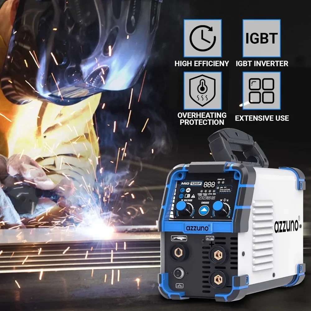 135 Amp MIG Welder, 3 in 1 Multiprocess Welder 110V Flux Core Welder Flux MIG/Lift TIG/Stick Welding Machine Synergic Control 3