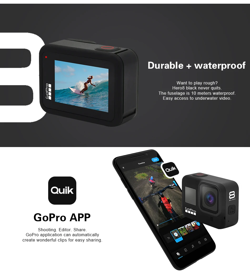 GoPro HERO8 Black Action camera pro fessional UHD 4K Video go pro digital cameras motorcycle Bicycle riding Slow Motion, Webcam