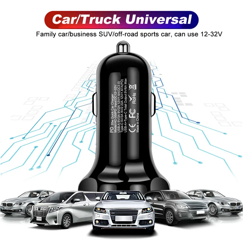 Phone charger Car charger Phone charger adapter Car phone charger USLION 4 Ports USB car charge PD 20W quick charge QC PD 3.0 fast charging for iPhone 13 Xiaomi Huawei phone charger in car