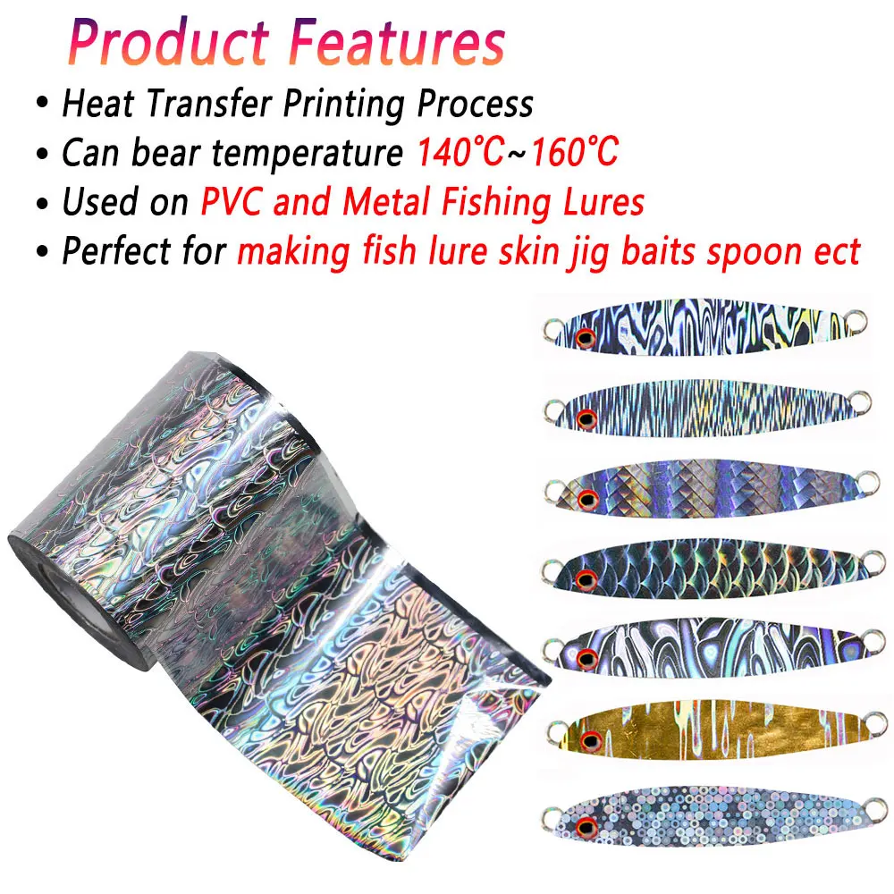 Bimoo 120m/Rolle 8cm Breit Holographische Heißprägefolie Für Fischerei Locken Jig Köder Löffel Wärme Transfer druck Film Papier Acessory – Detail 3