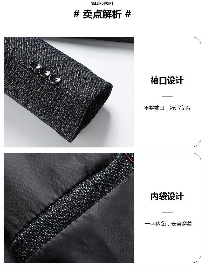 Blazer's neue Outdoor-Herrenmode, sportlicher und schlankmachender vielseitiger karierter Hochzeits-Blazer im britischen Business-Gentleman-Blazer – Detail 4