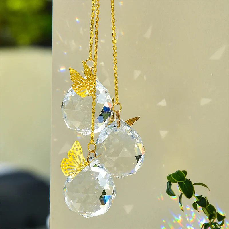 Sun Catcher Crystal Pendant Sun Catchers Window Ornament 2pcs Handmade Butterfly Crystal Ball Prism Rainbow Maker