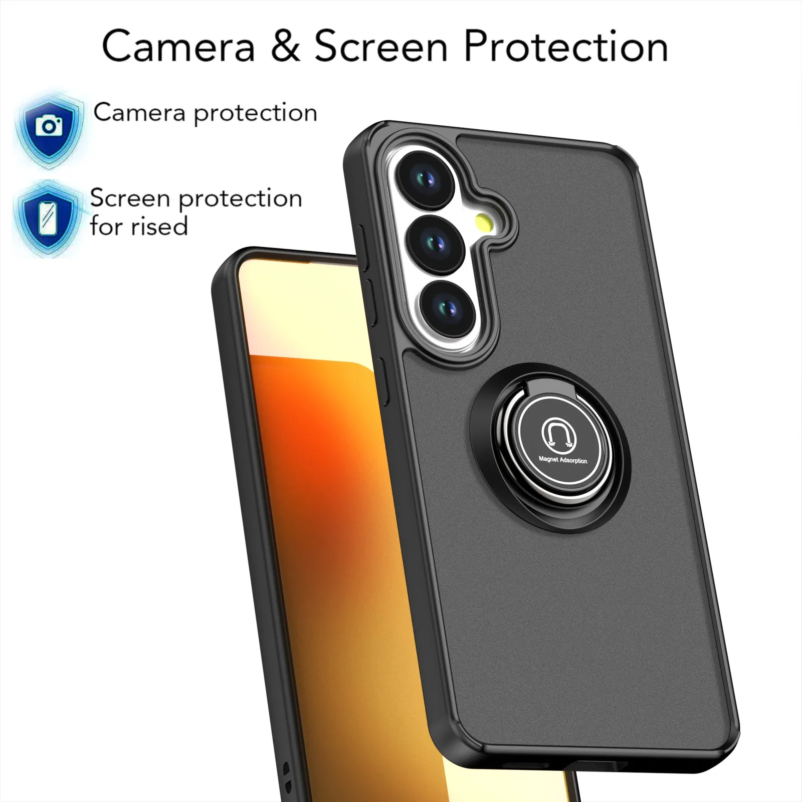 Magnetic Ring Holder Armor Matte Phone Case with Bracket Cover