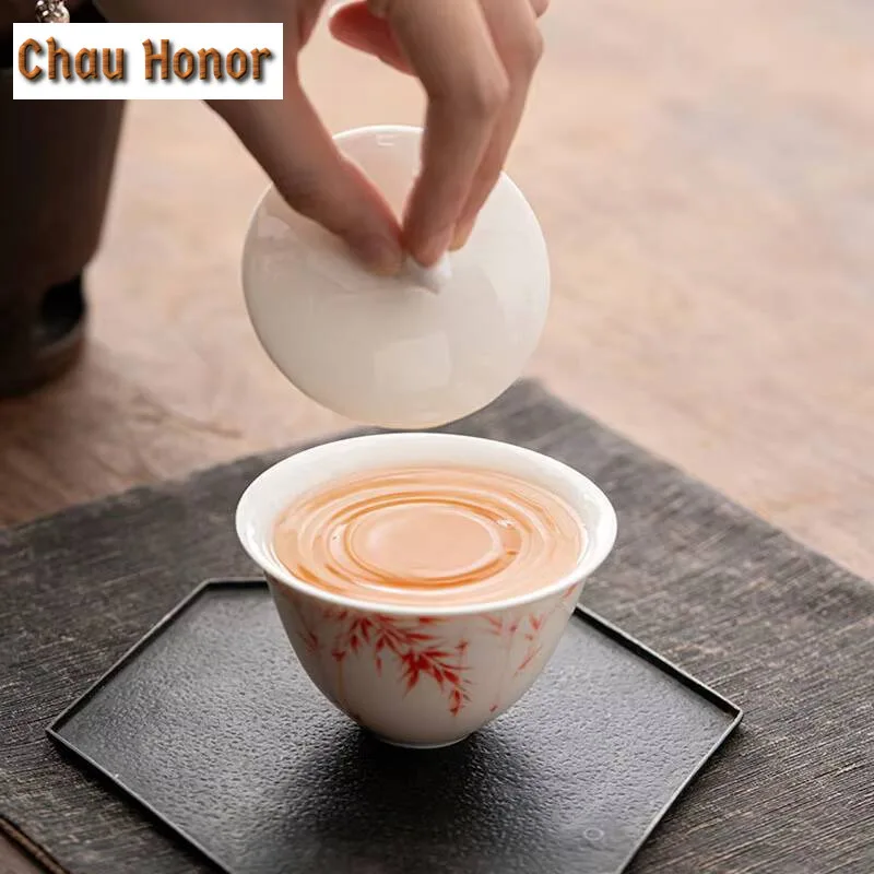 150ml Japanese Style Hand-painted Cover Bowl Thin Tire White Porcelain Sancai Bowl Kung Fu Teaset Tea Ceremony Accessories Gift