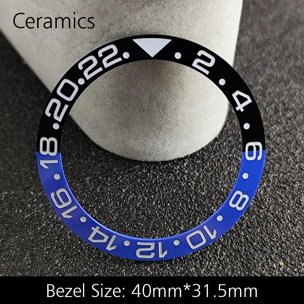 Blue Luminous Ceramic/Aluminum Watch Bezel Insert - Sloping 40mm