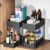2 Tier Under Sink Organizer Sliding Cabinet Basket Organizer Storage Rack with Hooks Hanging Cup Bathroom Kitchen Organizer 4