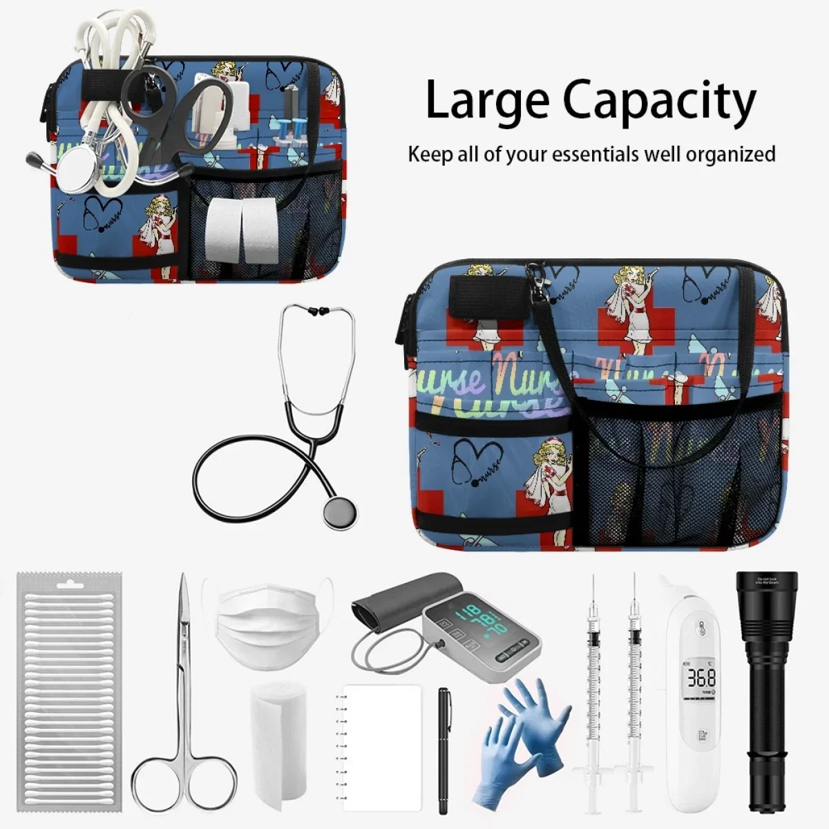 Female Bag Drop Ship Cartoon Nurse Print Multi Pocket Waist Bag Adjustable Fanny Pack Emergency Medicine Bandage Storage 2023