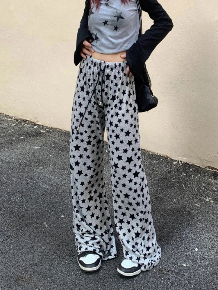 

High Waist Pants Women Star Print Vintage Streetwear Wide Leg Harajuku Trouser Y2k Fashion Casual Loose Joggers Femme