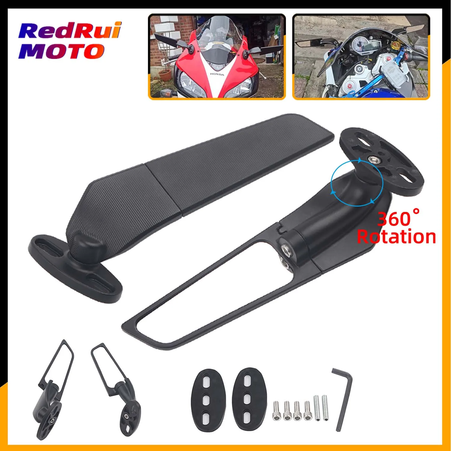 For Kawasaki ZX25R Ninja 1000SX ZZR600 ZZR1200 1400 Motorcycle Mirror  Modified Wind Wing Adjustable Rotating Rearview Mirror