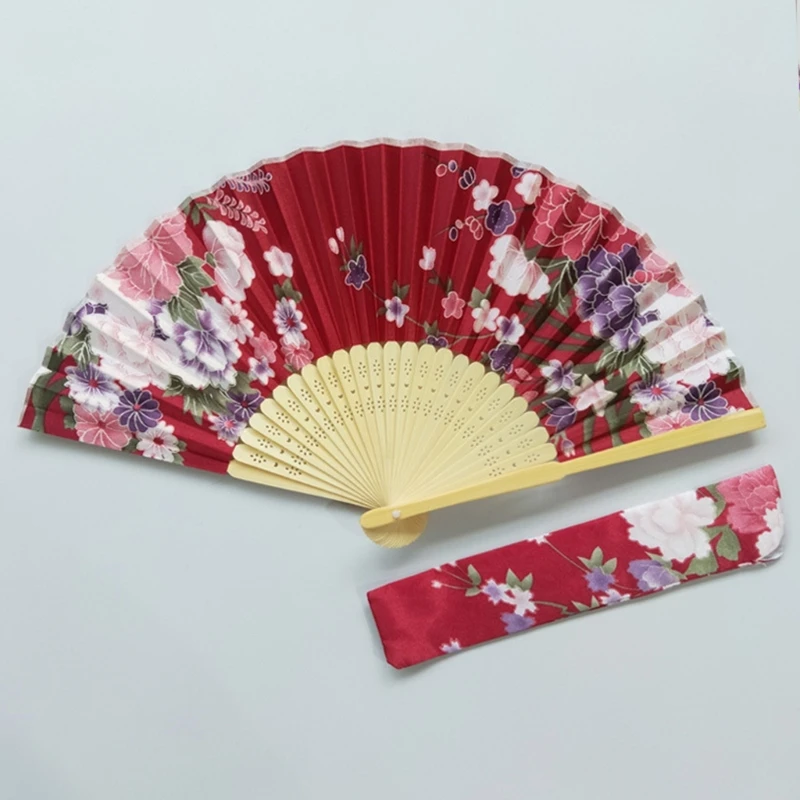 Folding Fan Folding Hand Fan with Bag Vintage Flower Fans for Women Girls Wedding Festival Dance Gift Performances Home Decorations B03E hand fan