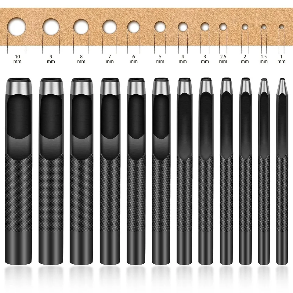 12PCS Leather Hole Puncher Kit for Watch Bands Belts And Leather Punching DIY Handmade Craft Accessories Tools leather hole puncher,leather hole punch,leather punch tool,round hole punch cutter set,hole punch cutter set,round hole punch set