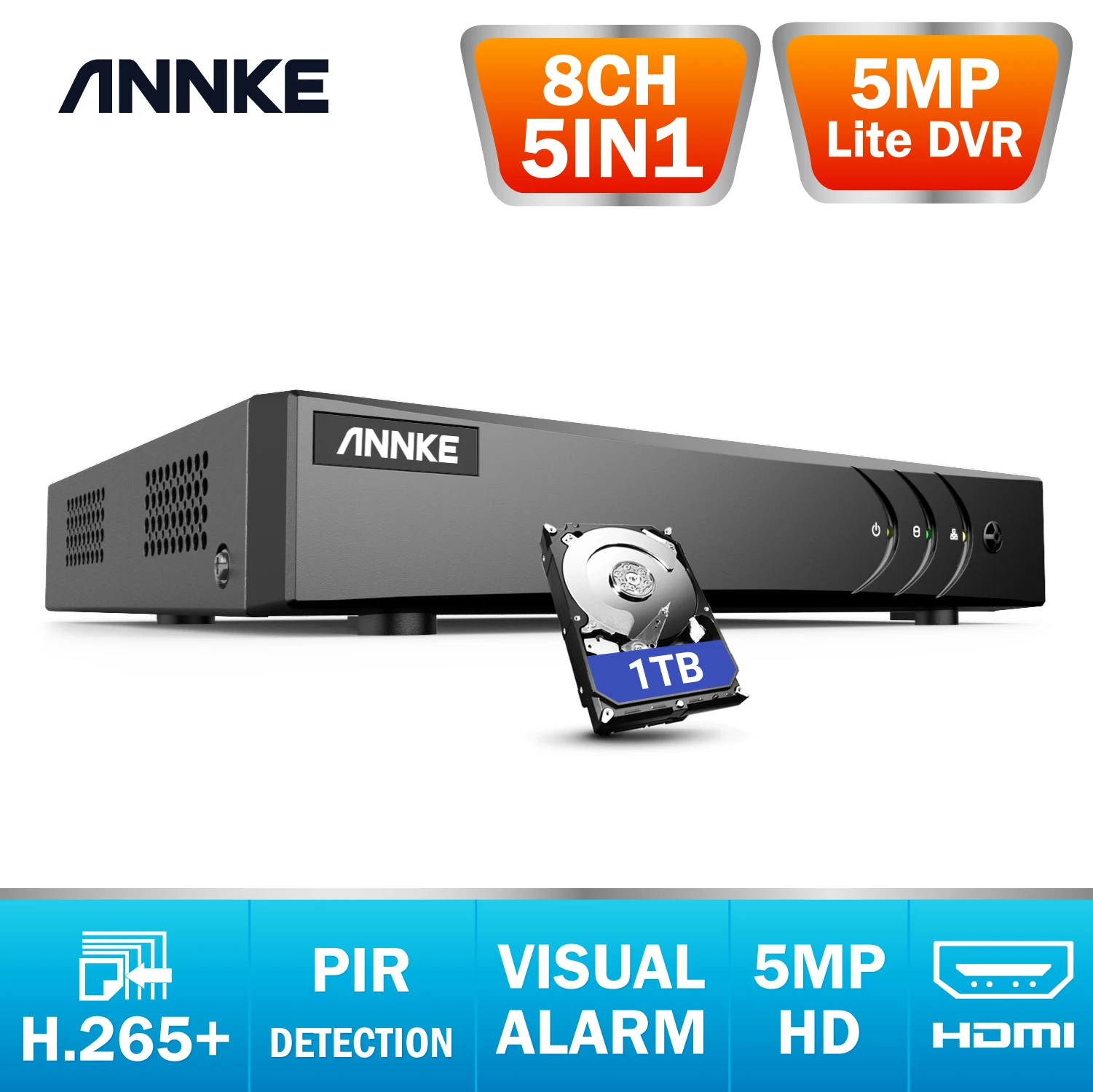 Annke 8Ch 3Mp 5 In1 Hd Tvi Cvi Ahd Ip Security Dvr Recorder H.265 Videoregistratore Digitale Con Riproduzione Di Rilevamento Del Movimento Intelligent