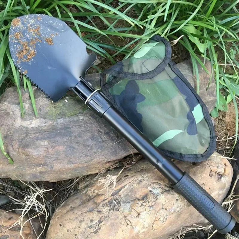 Compact Folding Camping Shovel - Mini Pickaxe with Pouch for Gardening Hunting and Emergencies