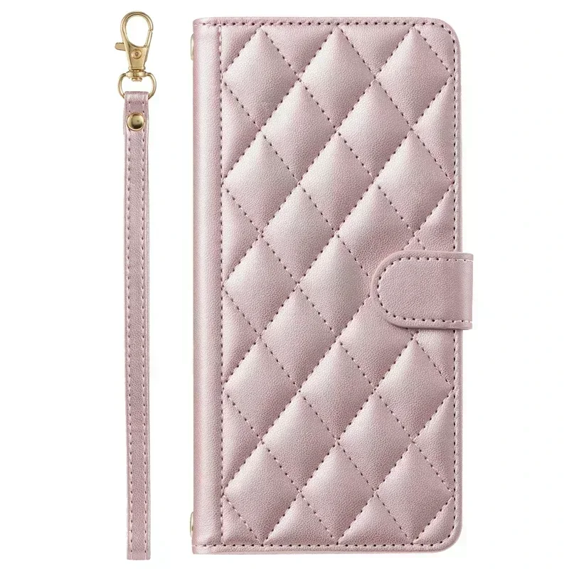 Diamond Lattice Leather Wallet Case - Elegant Protective Cover