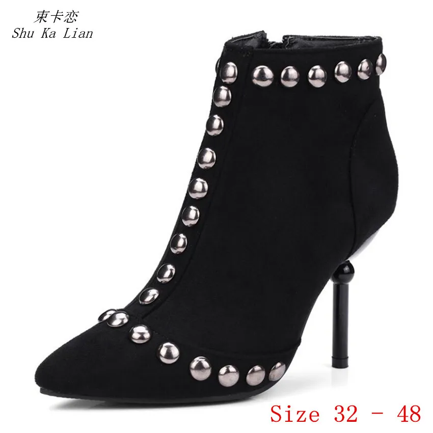 

Spring Autumn Women Ankle Boots Square High Heel Woman Short Boots Ladies Shoes botas Small Plus Size 32 - 48