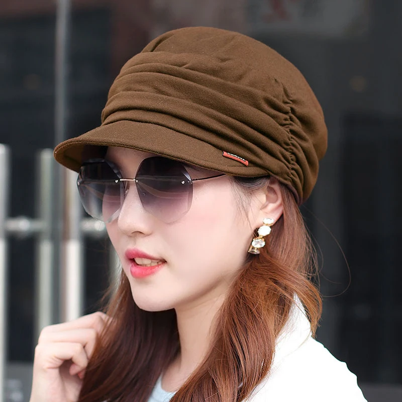 Korean Style Pleated Visor Cap For Women Adjustable Hat Fashion Short Brim Warm Foldable Hat Spring Outdoor Head Wrap Cap earflap visor hat visor hat