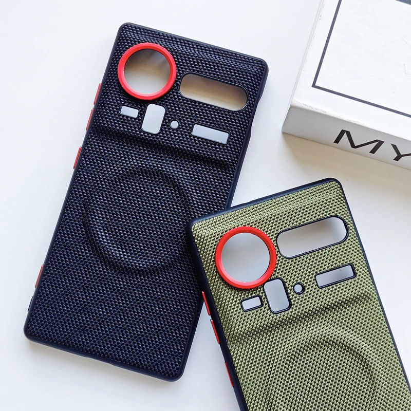 ELVEV Magnetic Luxury Weave PU Leather Anti-Fall Phone Case with Wireless Charging Compatibility