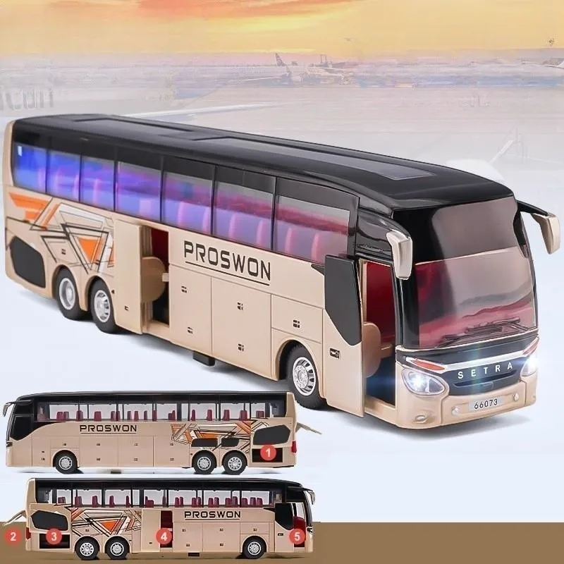 Diecast Metal Pull Back Bus Toy with Sound and Light - Educational Miniature Gift