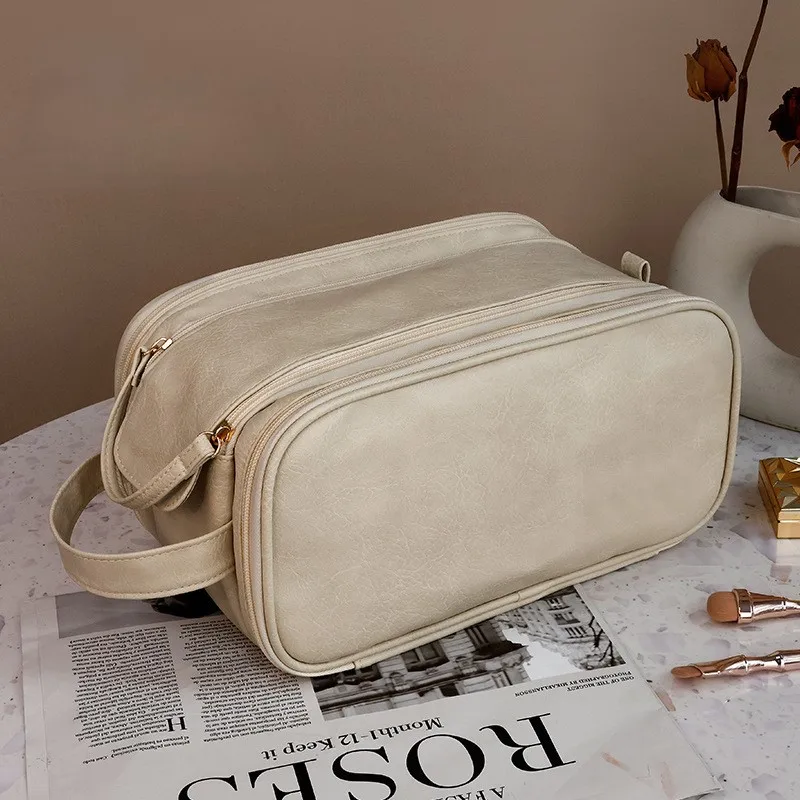 High appearance double zipper make-up bag large-capacity portable travel senior impression make-up brush wash-and-wash bag 2