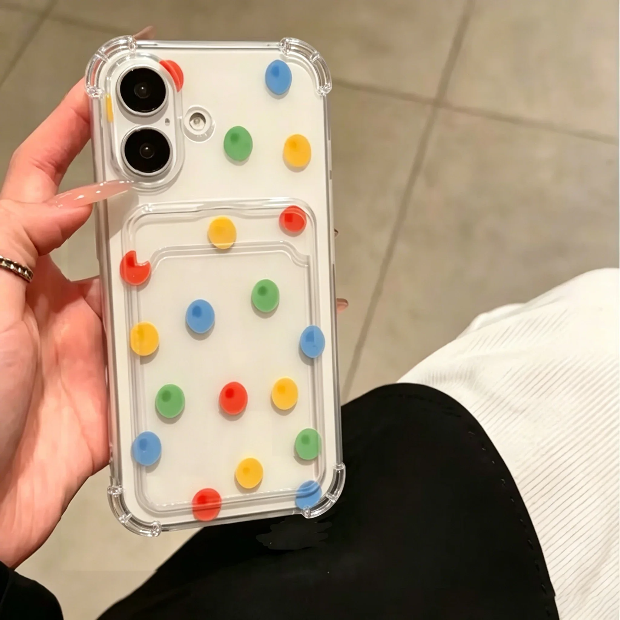 Korean Polka Dots Clear Wallet Phone Case