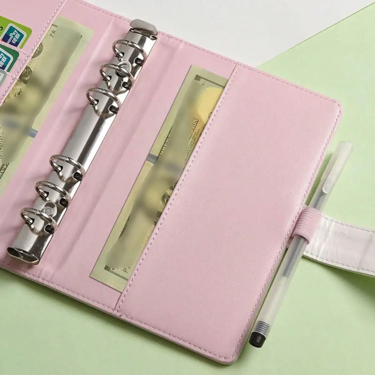 A6 PU-Lederbinder Economy 6-Ring-Notizbuch, persönliche Notizbuchbinderhülle, kann als Aufbewahrungsschale für Bargeldbudget verwendet werden – Detail 4