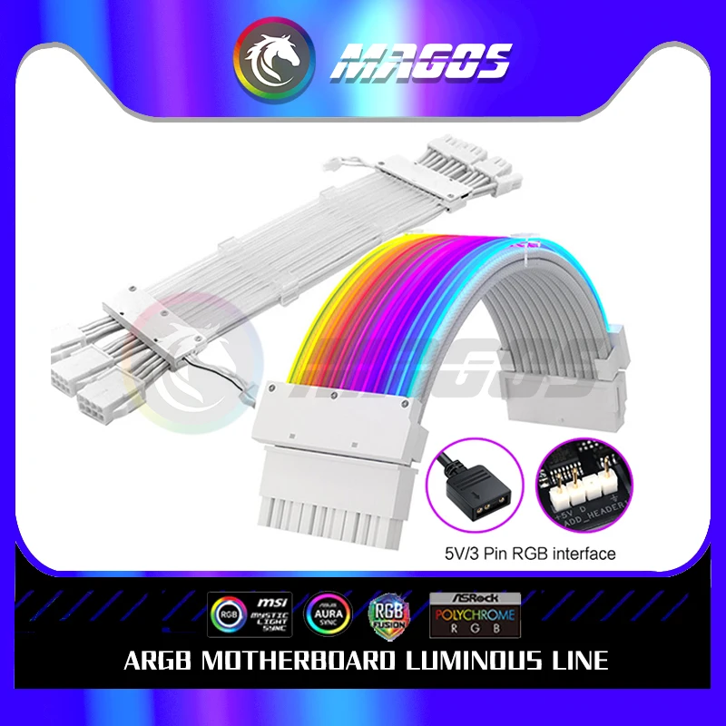 PSU-Extension-Cable-RGB-Kit-ATX-24Pin-GPU-8Pin-Light-Rainbow-Cord-5V ...