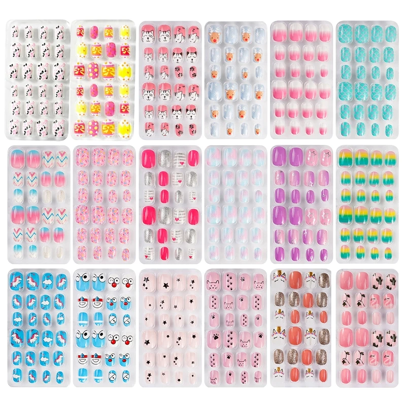 

Kids False Nails Press On Tips For Girls Short Square Nails Full Cover Press On Drop Shipping