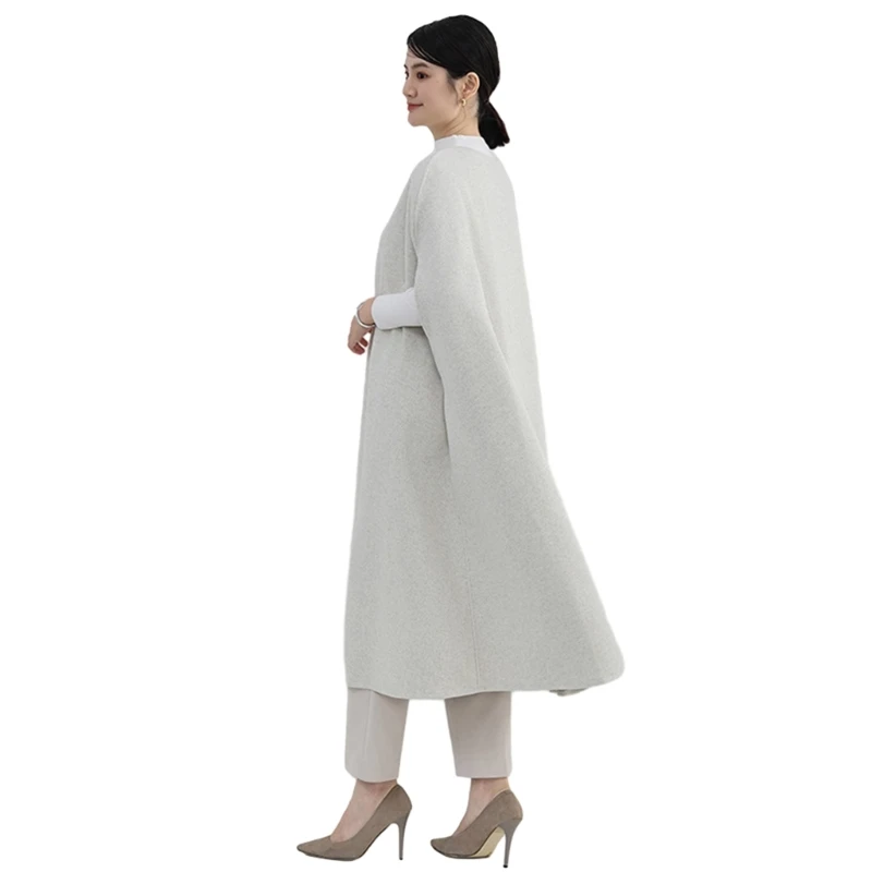 Women's Wool Blend Long Vest Sleeveless Neck Waistcoat Jackets Outwear
