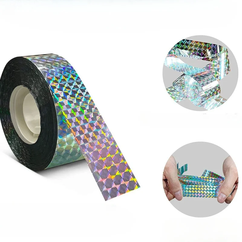 Farms Garden Orchard Bird Repellent Ribbon Grid Flower Double Sided Reflective Ribbon Drive Away Bird For Farmland Streamers