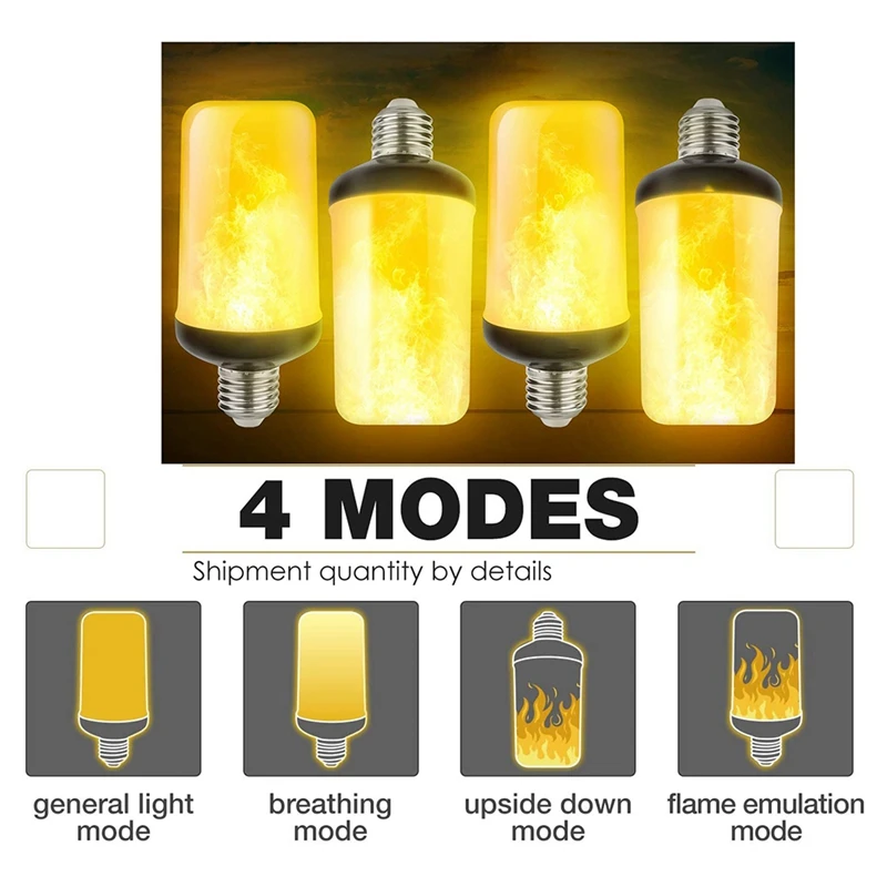 3X LED Flame Effect Light Bulb E27,Decorative Flickering Realistic Fire Lights Bulb,Festival Decoration Lamp,Black-B