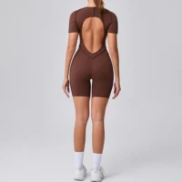 Short Jumpsuit Gym Clothes For Women Sportswear Fitness Overalls Backless Scrunch Booty Yoga Suit Sports Set Outfit - Image 2