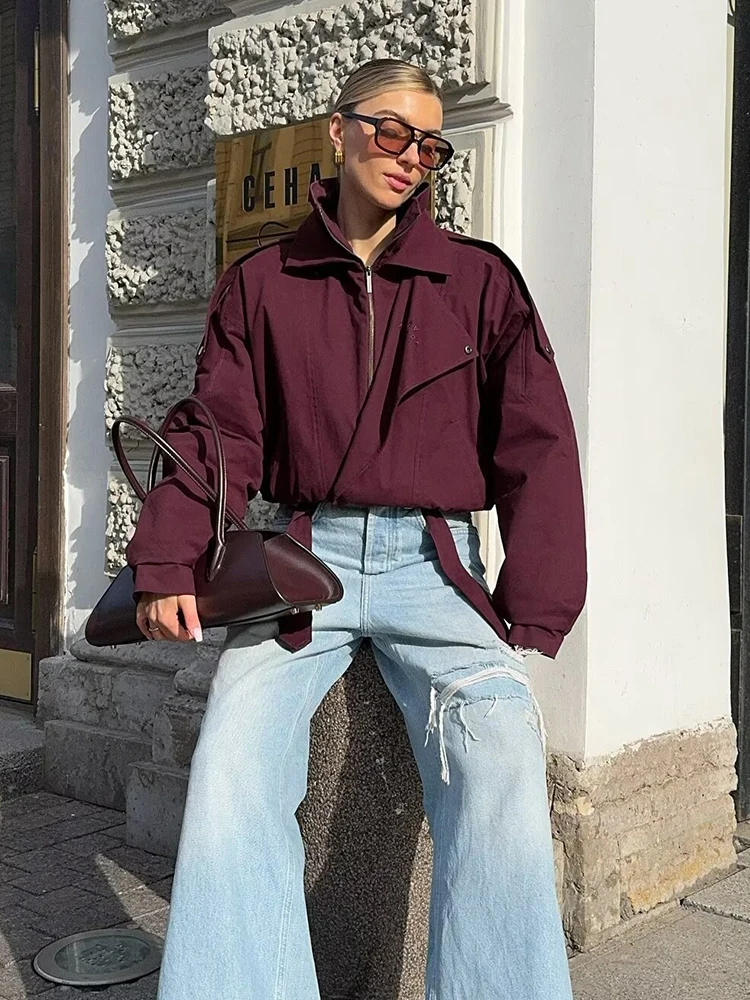 2025 Chic Zipper Bomber Jacket Women Fashion Stand Collar Long Sleeve Pocket Short Coat Autumn Lady Daily Street Outerwear