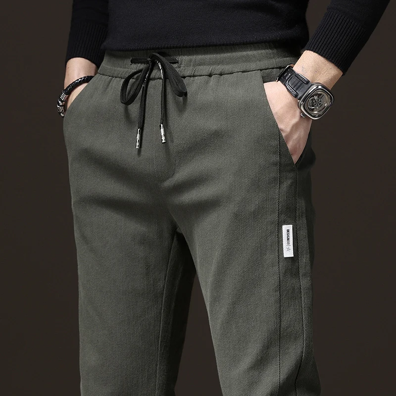 Autumn Men's Army Green Pants Fashion Classic Drawstring Elastic Waist