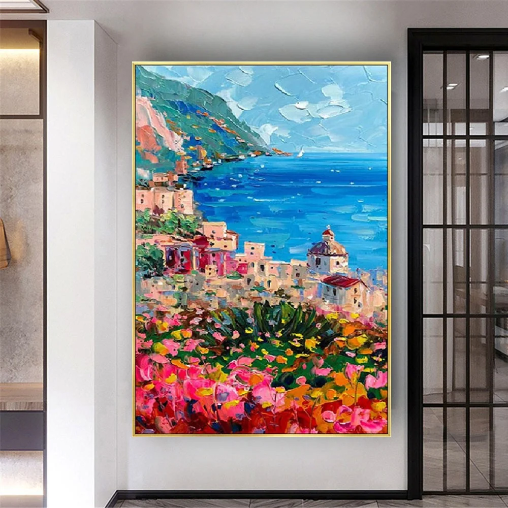 

Nordic Home Decor Wall Art Handmade art knife Color Abstract oil Paintings Of The mediterranean Garden Large Canvas mural porch