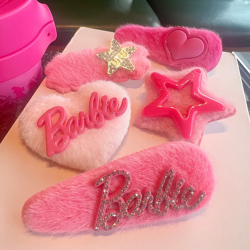 

Kawaii Barbie Plush Hair Clip Anime Cute Cartoon Hair Accessories Issue Card Pink Sweet Ornaments Cute Girls Edge Clamp Gift