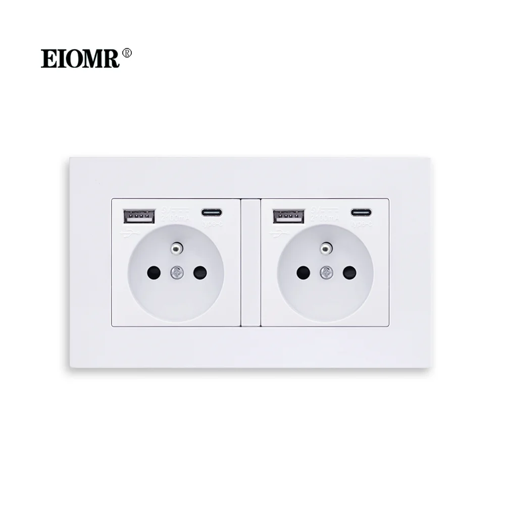 Eiomr-tomada Dupla de Parede Francesa com Portas Usb Tomadas Elétricas Padrão da ue Tomada de Energia tipo c 16a 5v 2100ma 146 mm x 86 mm