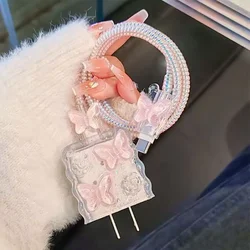 Pink Crystal Butterfly Charging Cable Protector - Cartoon Style Protective Accessory (Pink)