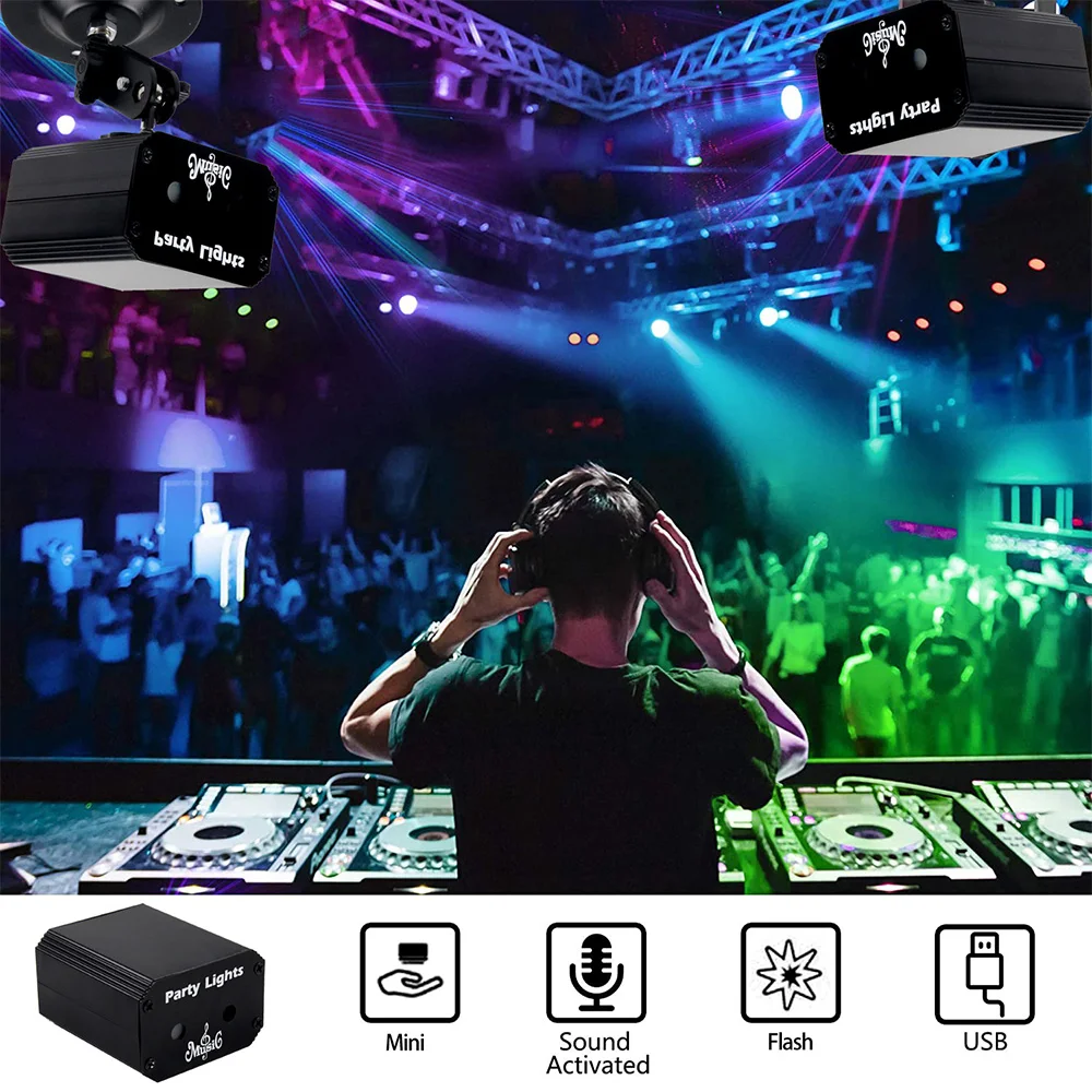 جهاز عرض ضوئي ليزر ديسكو صغير ، الأشعة فوق البنفسجية ، RGB LED ، DJ Strobe ، تأثير المسرح ، USB قابل لإعادة الشحن ، حفلة العيد ، إضاءة الكرة