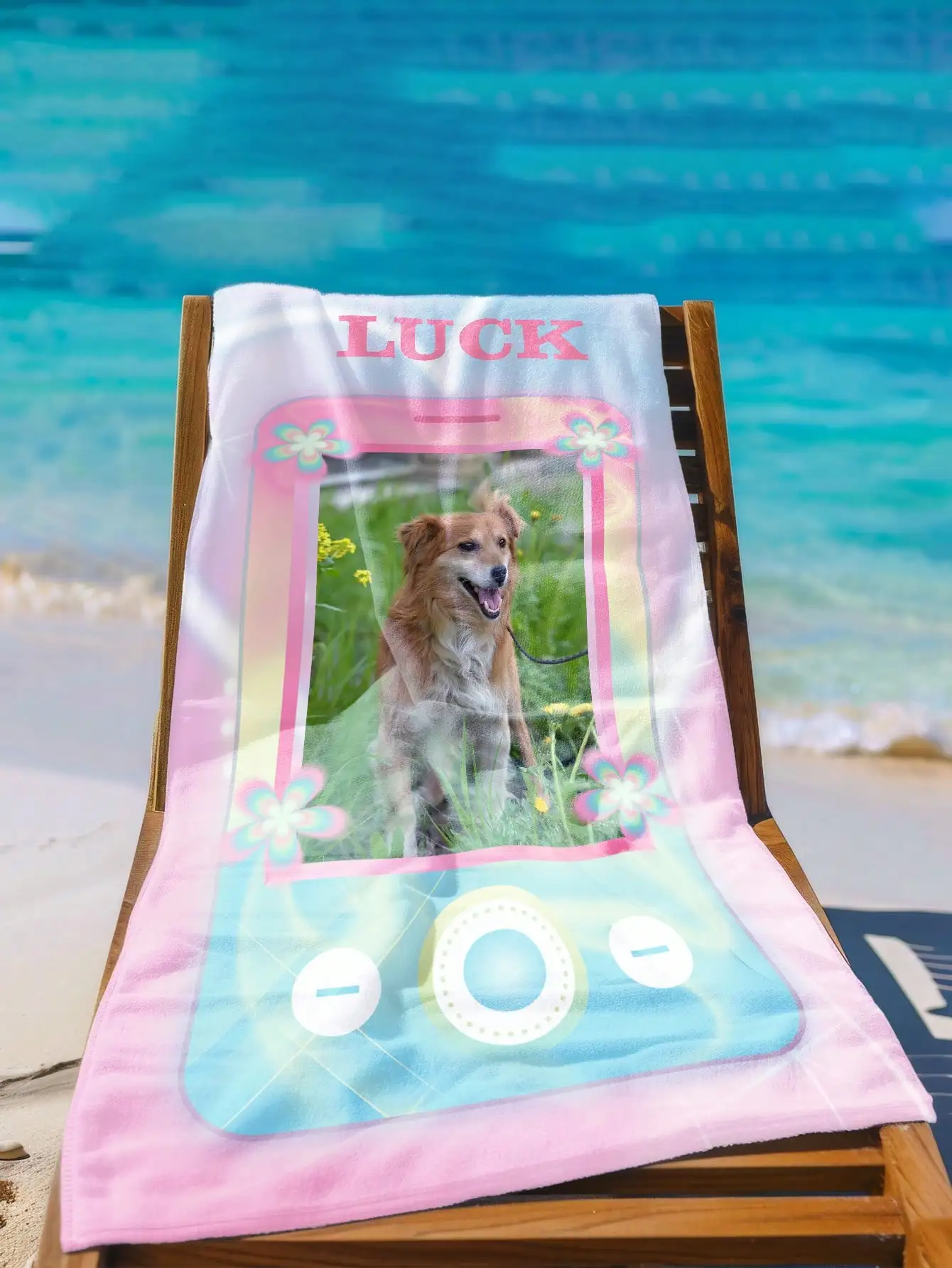 1PC Pink Romantic Background Personalized Custom Beach Towel - Customizable Name & Photo - Perfect for Beach Use