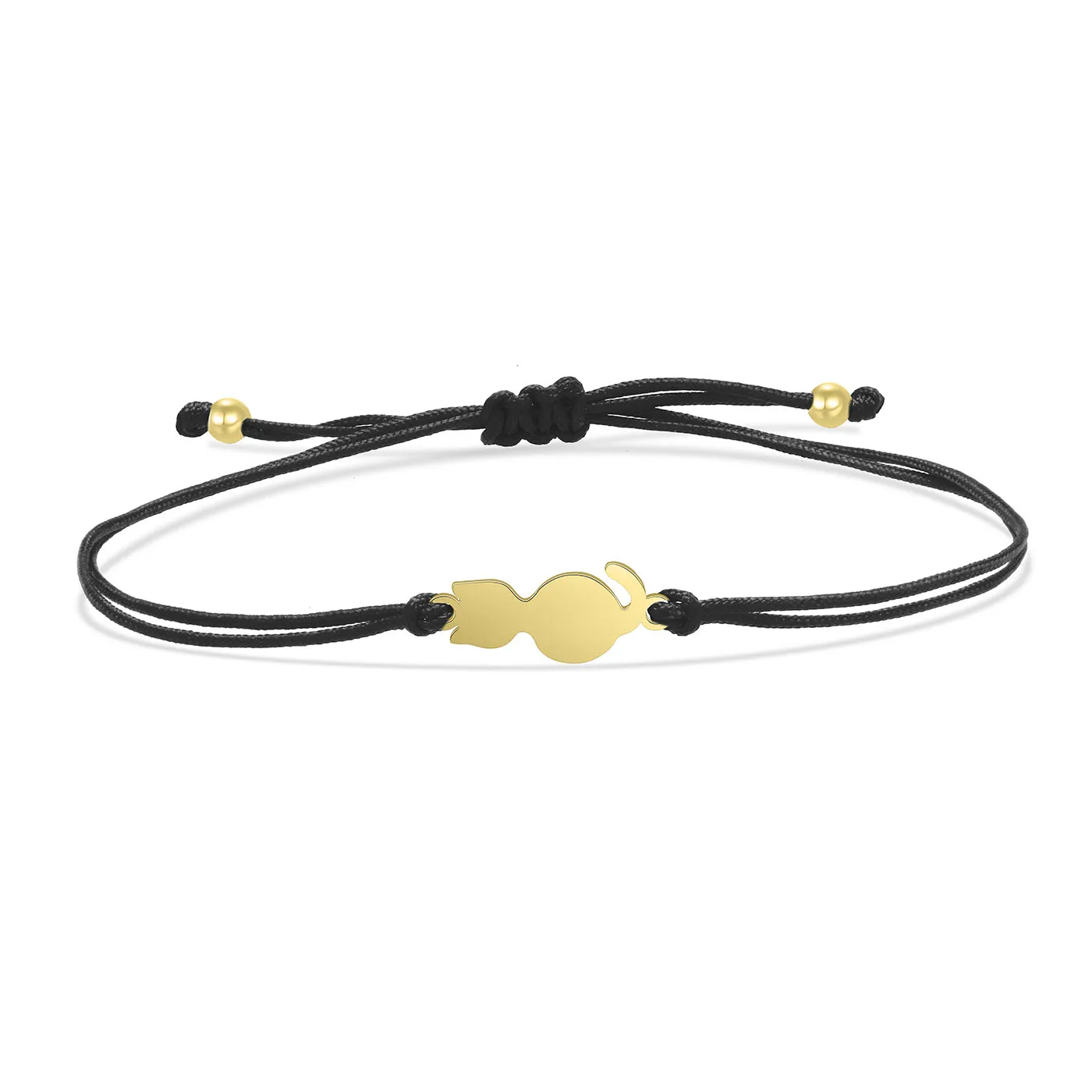 Gold-plated Stainless Steel Delicate Polished Cute Cat Charm Bracelet Women Fashion Red String - PeticaDeals