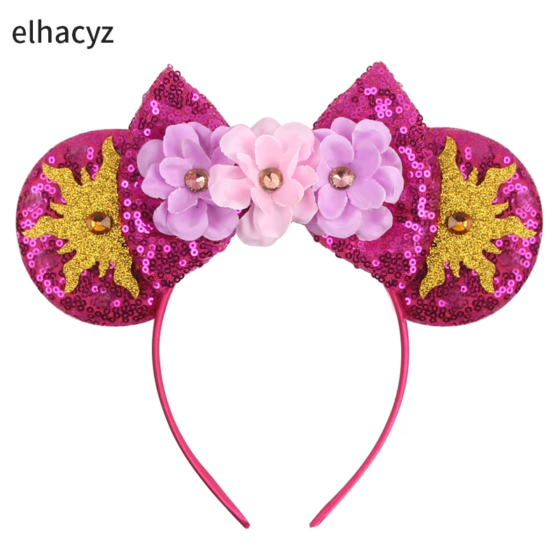 Disney Castle Fireworks Mouse Ears Headband Sequins Bow Girls Cosplay Hairband Adult/Kids Party Gift Children Hair Accessories