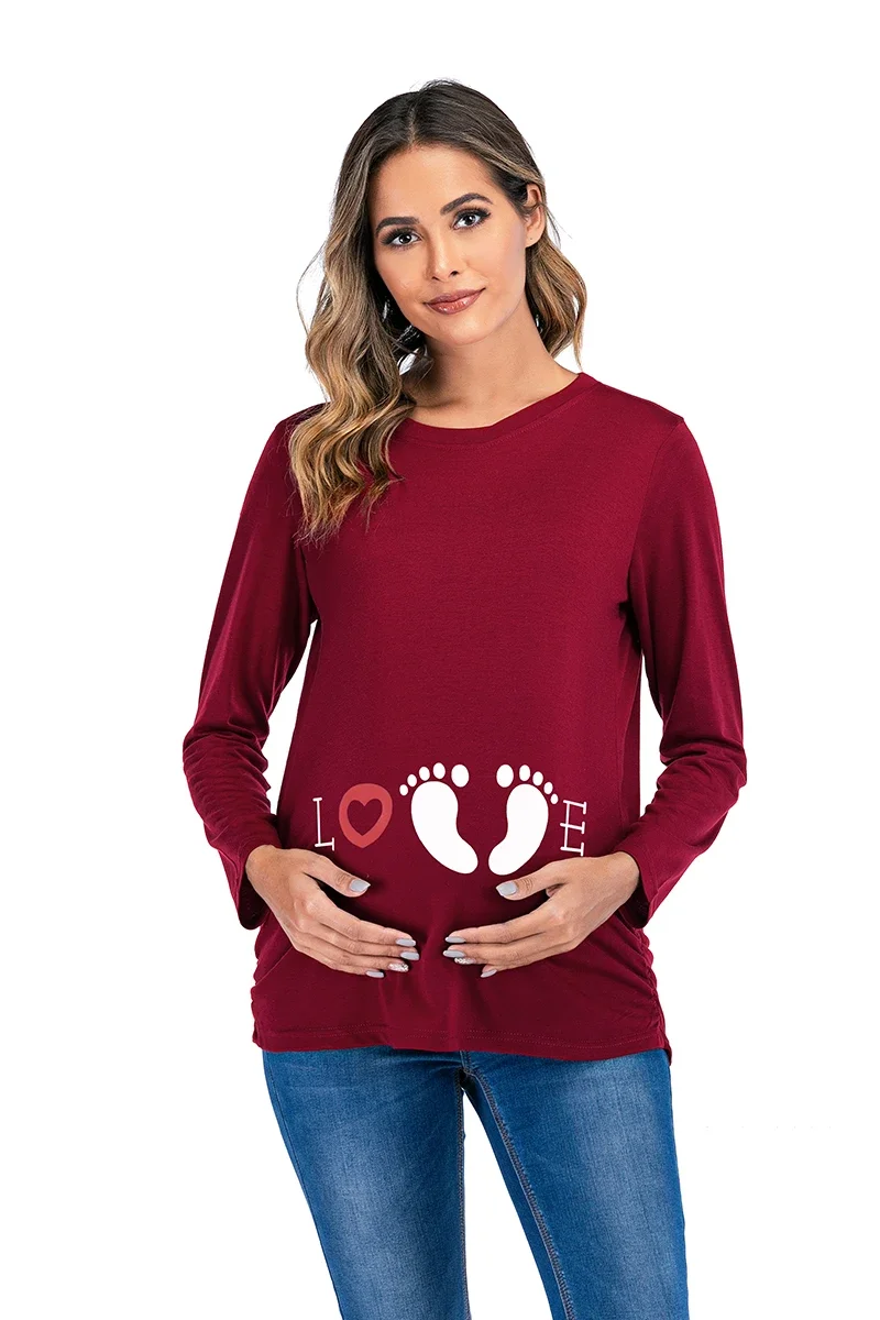 New Maternity Clothes for Pregnant Women Cartoon Print T-shirt Pregnancy  Mom Tshirt T Shirt   Long Sleeve Tops 4