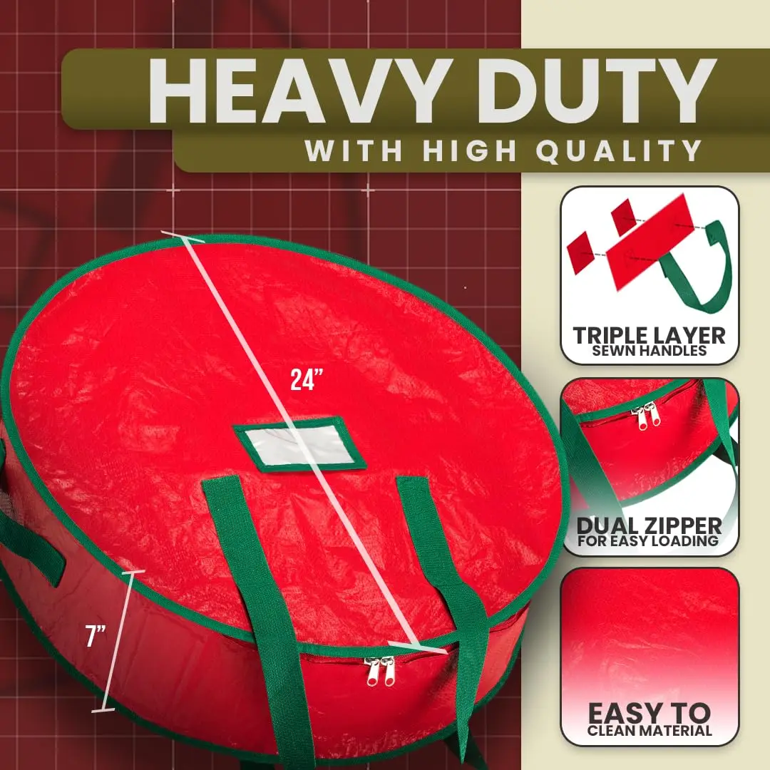 Waterproof and Dustproof Holiday Wreath Storage Bag with Handle, Christmas Wreath Storage Bag, Portable Foldable Round Storage